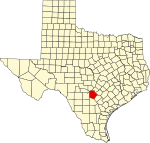 Map of Texas highlighting Bexar County